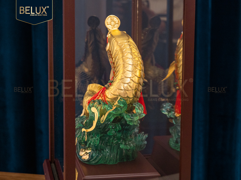 Tượng Cá Chép Hoá Rồng dát vàng 24k&nbsp;36x28x17cm